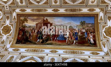Ceiling painting in the Sala del Trono (Throne Room) in the Royal Palace of Caserta, Italy Stock Photo