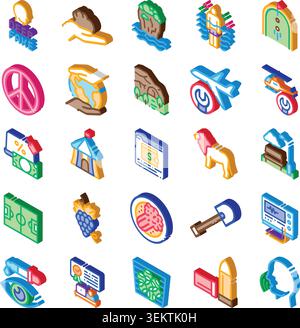 Isometric icons collection representing various concepts and themes Stock Vector