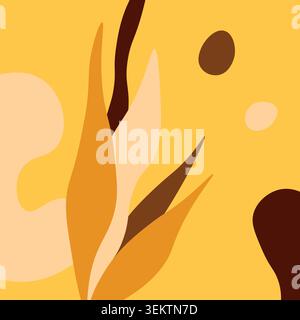 Floral wall art. Boho minimalist vector illustration for print poster, banner, greeting card. Abstract home decor with flowers, leaves. Bohemian art Stock Vector