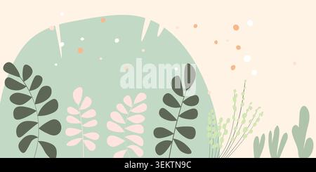 Background with color exotic leaves, flowers. Nature concept design. Modern floral compositions with summer branches in trendy flat simple style Stock Vector