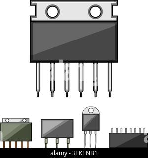 Electronic integrated circuits components on white background Stock Vector