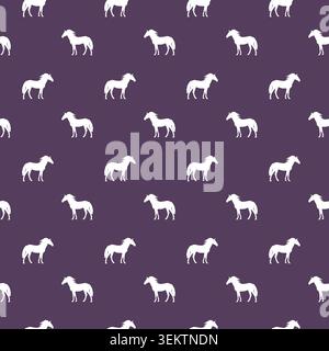 Animal seamless pattern with cartoon horses on color background. Cute holiday illustration with horse. Design for invitation, poster, card, fabric Stock Vector