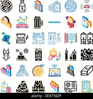 Isometric icon collection illustrating various abstract concepts and objects Stock Vector