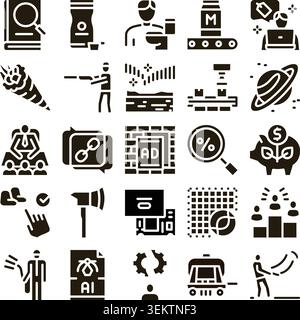 Technology, finance, marketing, and business glyph icons Stock Vector