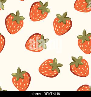 Seamless pattern with strawberry on color background. Natural delicious fresh ripe tasty fruit. Vector illustration for print, fabric, textile, other Stock Vector