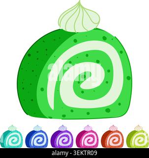 Matcha green tea swiss roll cake dessert slice graphic Stock Vector