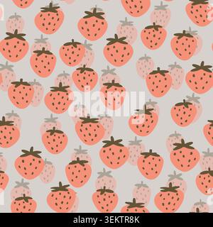 Seamless pattern with strawberry on color background. Natural delicious fresh ripe tasty fruit. Vector illustration for print, fabric, textile, other Stock Vector