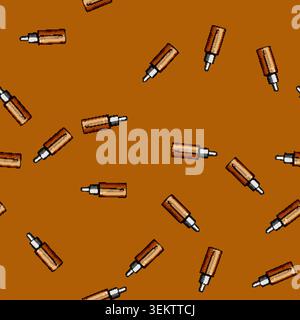 seamless pattern Glass dropper bottle holding liquid cosmetic skin serum Stock Vector