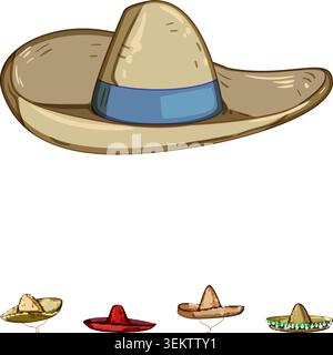 Traditional sombreros with vibrant designs on white background Stock Vector