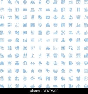 Outline doodle blue icons collection featuring business technology and medical concepts Stock Vector