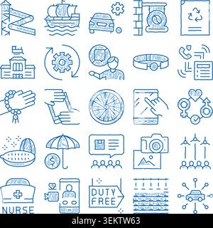 Sketchy icons depicting diverse business and lifestyle concepts Stock Vector