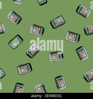 seamless pattern map gandheld gps cartoon vector Stock Vector