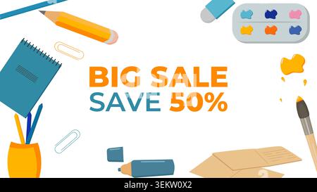 Back to School Sale Discount Banner Flyer with school element and sale tags. for advertising, web design, social media, and print promotions, vector illustration Stock Vector