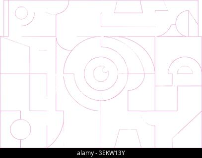 Intricate pink line art design on isolated white background with geometric shapes Stock Vector
