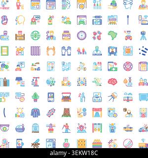 Collection of diverse flat line icons representing various concepts Stock Vector