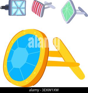 Diverse cufflinks illustrating stylish men's fashion accessories Stock Vector