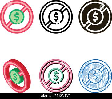 dollar pack banknote ban icon vector outline Stock Vector