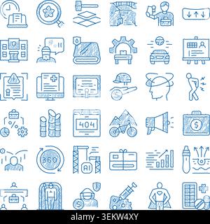 Analyzing business concepts with various blue doodle sketches Stock Vector