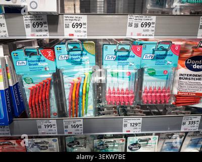 BELGRADE, SERBIA - MARCH 28, 2026: Interdental brushes for sale in Belgrade, with TePe dental cleaning packs, and oral care products on retail hygiene Stock Photo