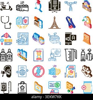 Diverse isometric icons illustrating various concepts and objects Stock Vector