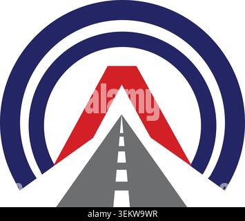 Modern transportation logo featuring a highway road, stylized letter A, and circular elements symbolizing direction and progress. Stock Vector