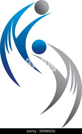 Modern abstract human figures logo featuring flowing curves and dynamic movement, symbolizing teamwork, partnership, achievement, communication, growt Stock Vector