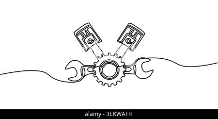 Minimalist Continuous Line Drawing of Engine Components Stock Vector