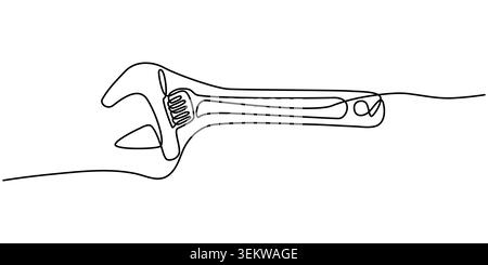 Minimalist Continuous Line Drawing of an Adjustable Wrench Stock Vector