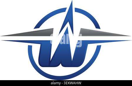 Modern letter W logo featuring sharp star-like extensions and a circular frame, symbolizing innovation, leadership, excellence, achievement Stock Vector