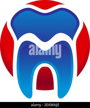 Modern dental logo featuring a stylized tooth shape and bold colors, symbolizing oral healthcare, professionalism, patient care, and trust. Stock Vector