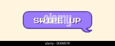 Pixel speech bubble swipe up. Old computer screen with cute purple speech bubble. Vector icon Stock Vector