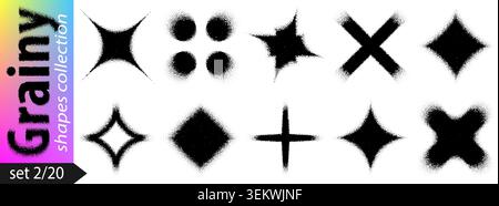 Grainy pattern shape for noisy gradient bg and dot abstract vector. Dust effect with black sand paint, white wave gradation. Circle fluid sphere of Stock Vector