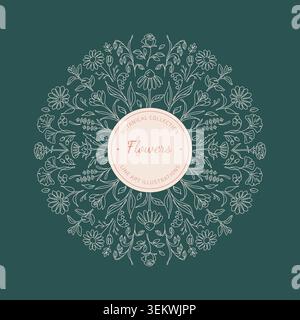 Elegant Botanical Line Art Floral Mandala Design Stock Vector