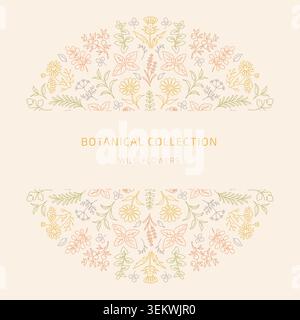 Delicate Wild Flowers Botanical Collection Frame Stock Vector