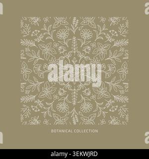 Elegant Botanical Line Art Pattern with Flowers and Leaves Stock Vector
