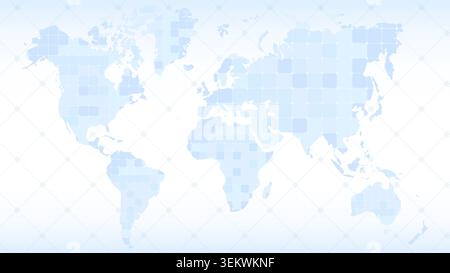 Abstract blue World map background. Concept of dividing land into countries territories. Small squares as country or region. Vector illustration on Stock Vector