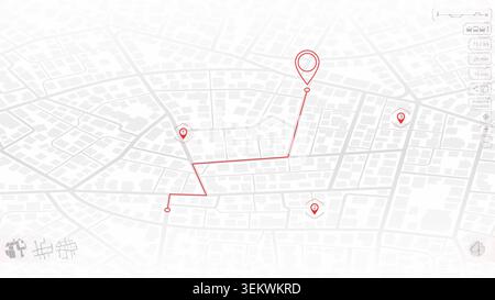 Route on the map. City street map with various points of interest. GPS tracking system to navigate and find way around the city landmarks, directions Stock Vector