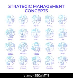 Strategic management blue gradient concept icons Stock Vector