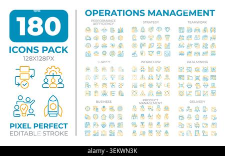 Operations management two color line icons set collection Stock Vector