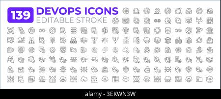 DevOps line icons big set Stock Vector