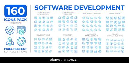 Software development two color line icons set collection Stock Vector