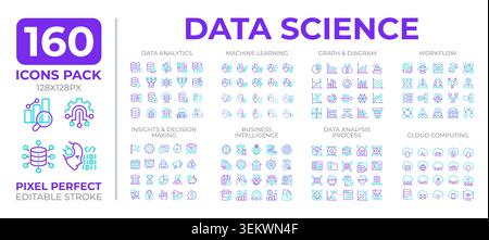 Data science two color line icons set collection Stock Vector