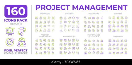 Project management two color line icons set collection Stock Vector