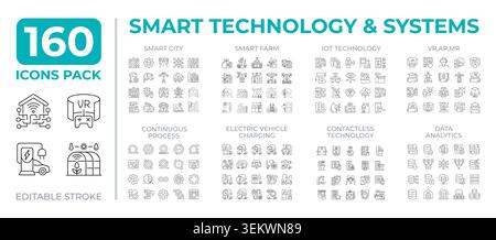 Smart technology and system line icons set collection Stock Vector