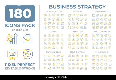 Business strategy two color line icons set collection Stock Vector