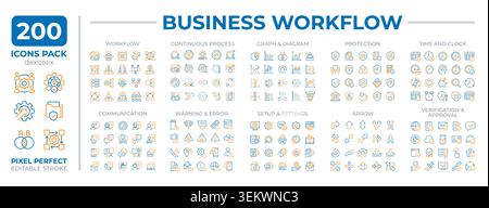 Business workflow two color line icons set collection Stock Vector