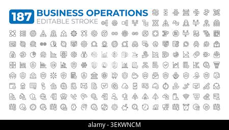 Business operations line icons big set Stock Vector