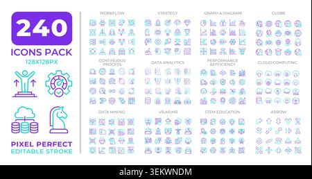 Business workflow improvement two color line icons set collection Stock Vector