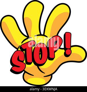 STOP Comic Book Pop Art Hand Gesture Graphic Stock Vector