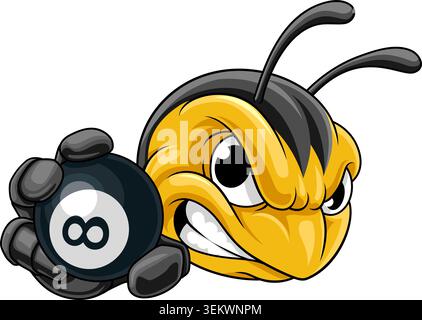 Bee Hornet Wasp Insect Pool Billiard 8 Ball Mascot Stock Vector